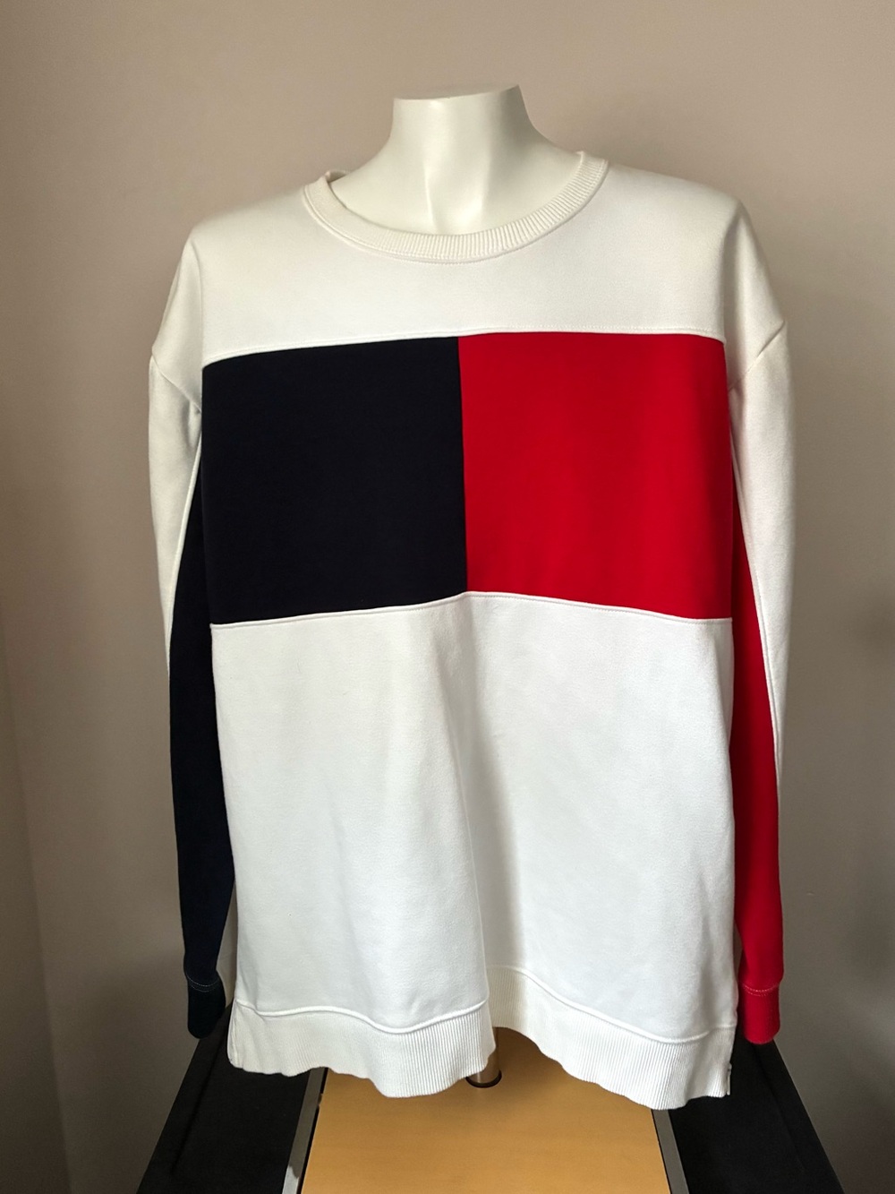 Tommy Hilfiger White, Red & Navy Colorblock Crewneck Sweater